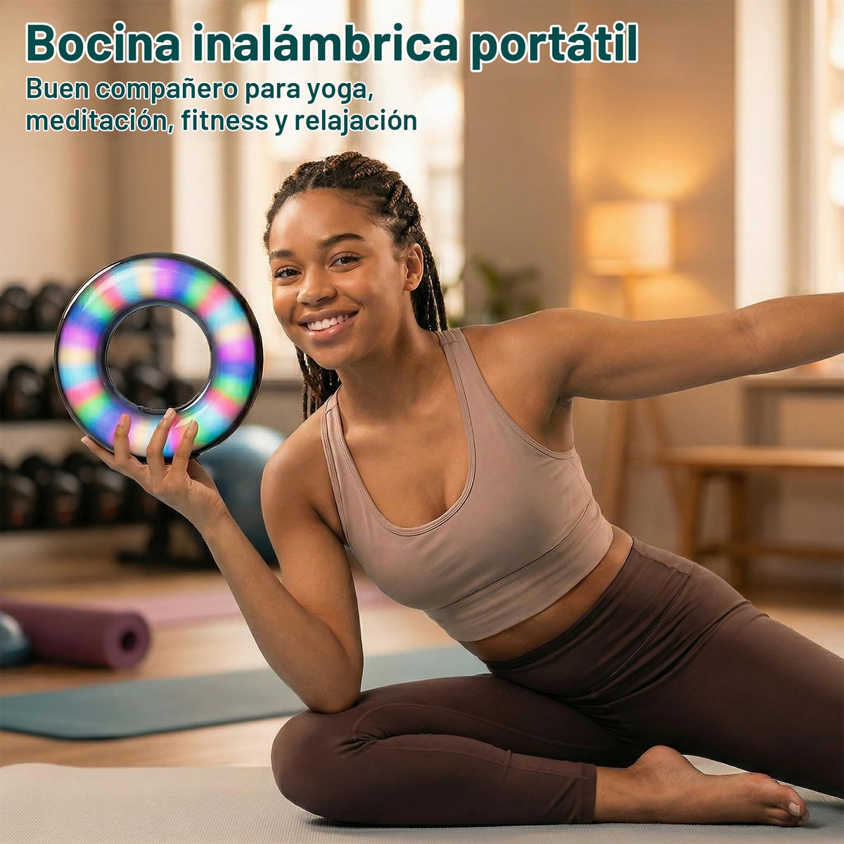 Bocina Bluetooth Portátil con Iluminación RGB Ajustable Inalámbrica Sonido Potente de 16W Bajos Profundos IPX6 Impermeable para Interiores y Exteriores