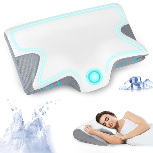 KIROGILY Almohadas Memory Foam, Almohada Cervical para Aliviar el Dolor de Cuello, Almohada Ortopédica Ergonómica para Personas Que Dormir de Lado, Boca Arriba o Boca Abajo, con Fundas de Almohada