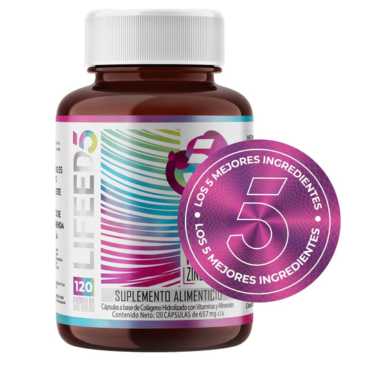 LIFEED Biotina, Colageno Hidrolizado Puro, Vitamina E, Vitamina B5 y Zinc | Suplemento Multivitaminico Mujer y Hombre | Cabello, Piel y Uñas | 120 Cápsulas | Vitaminas para el Cabello