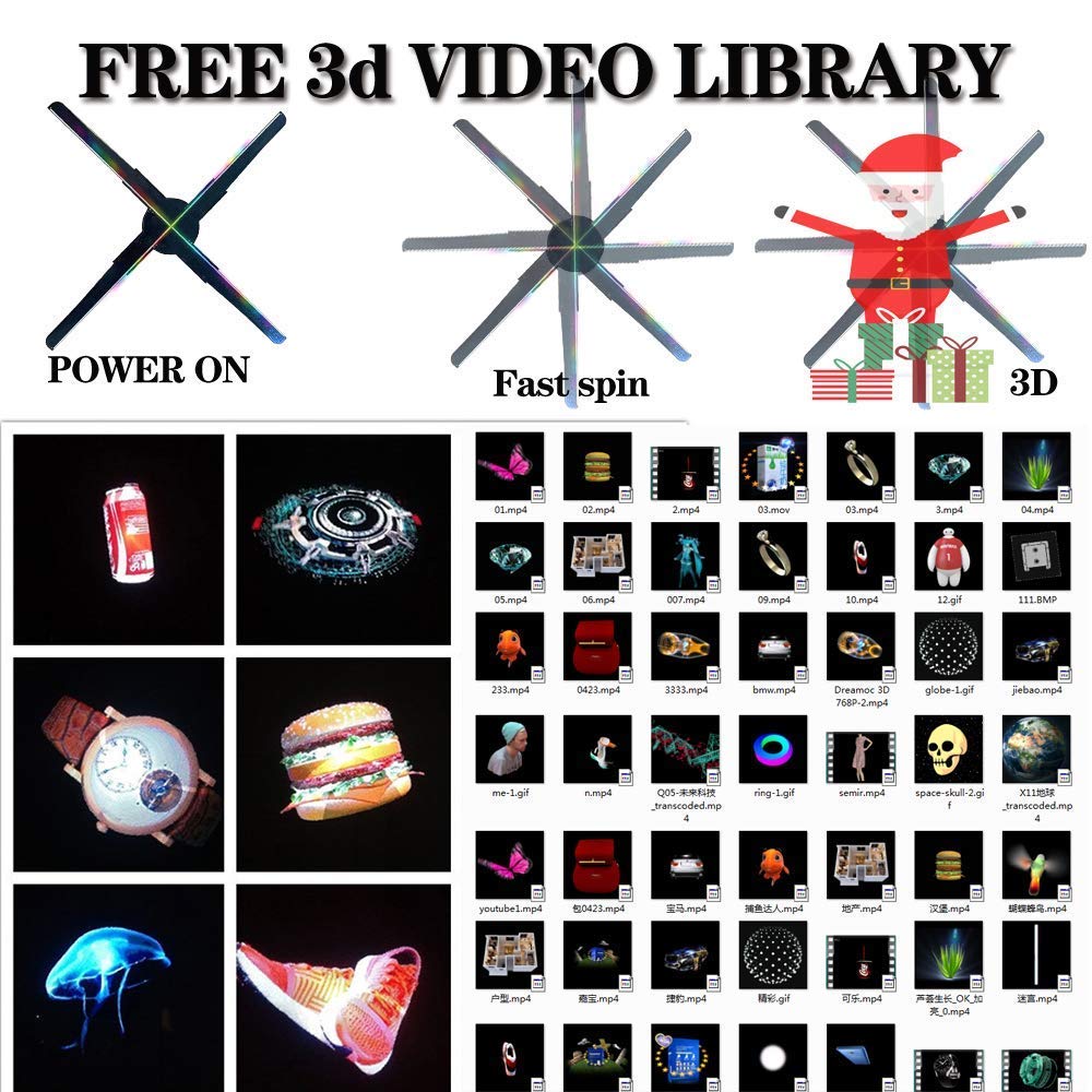 Ventilador de holograma 3D con biblioteca de videos 700, proyector de luz nocturna holográfica LED para techo con luz de cielo y luz nocturna para tienda, bar, casino