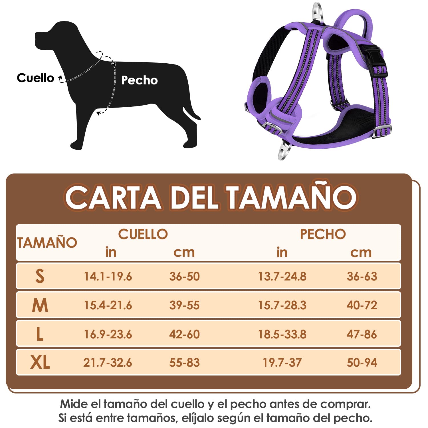 Arnés de Perros SlowTon Púrpura Reflectante Transpirable Ajustable Anti Tirones para Entrenamiento (XL)