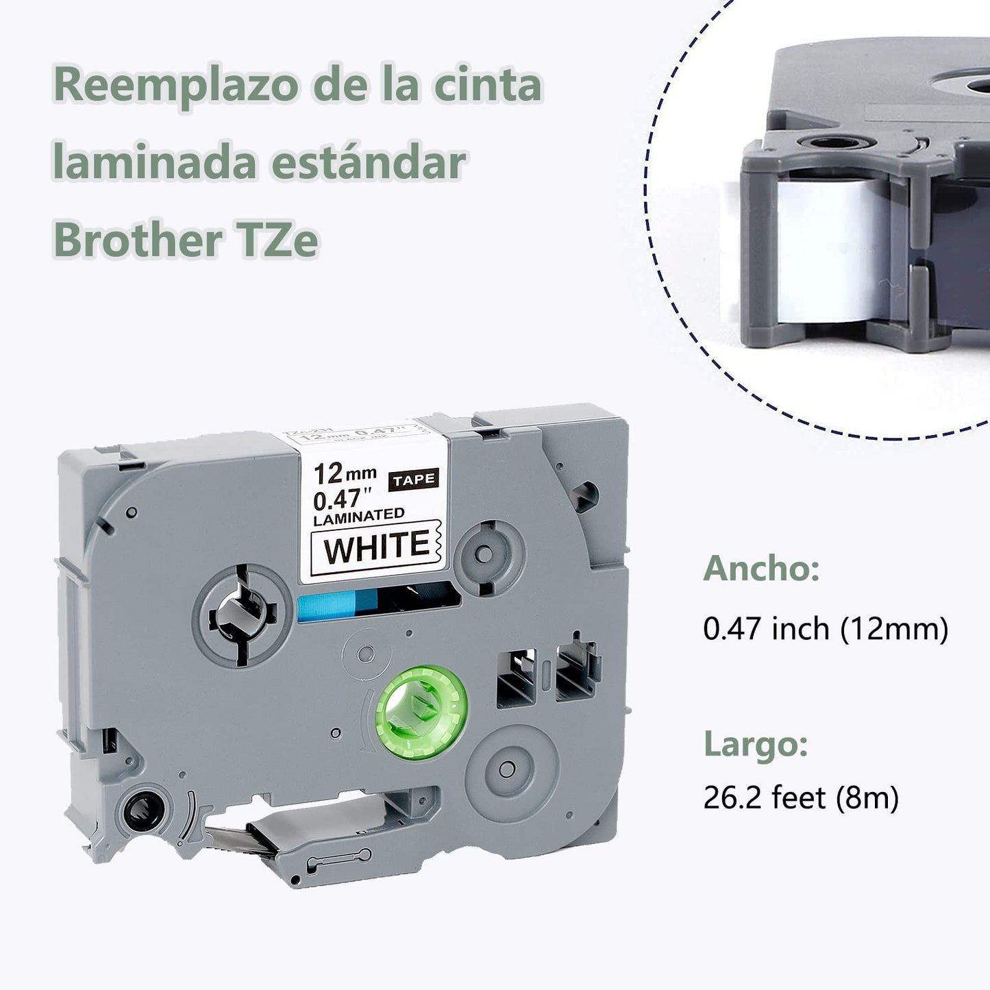 Cinta de Etiquetas para Brother P Touch Label Tape TZe-231 TZ-231 Cinta Laminada Estándar para PT-D200 PT-D210 PT-H110 PT-D600 Label Makers - 0.47" x 26.2"(12 mm x 8 m), Negro sobre Blanco, 4pk