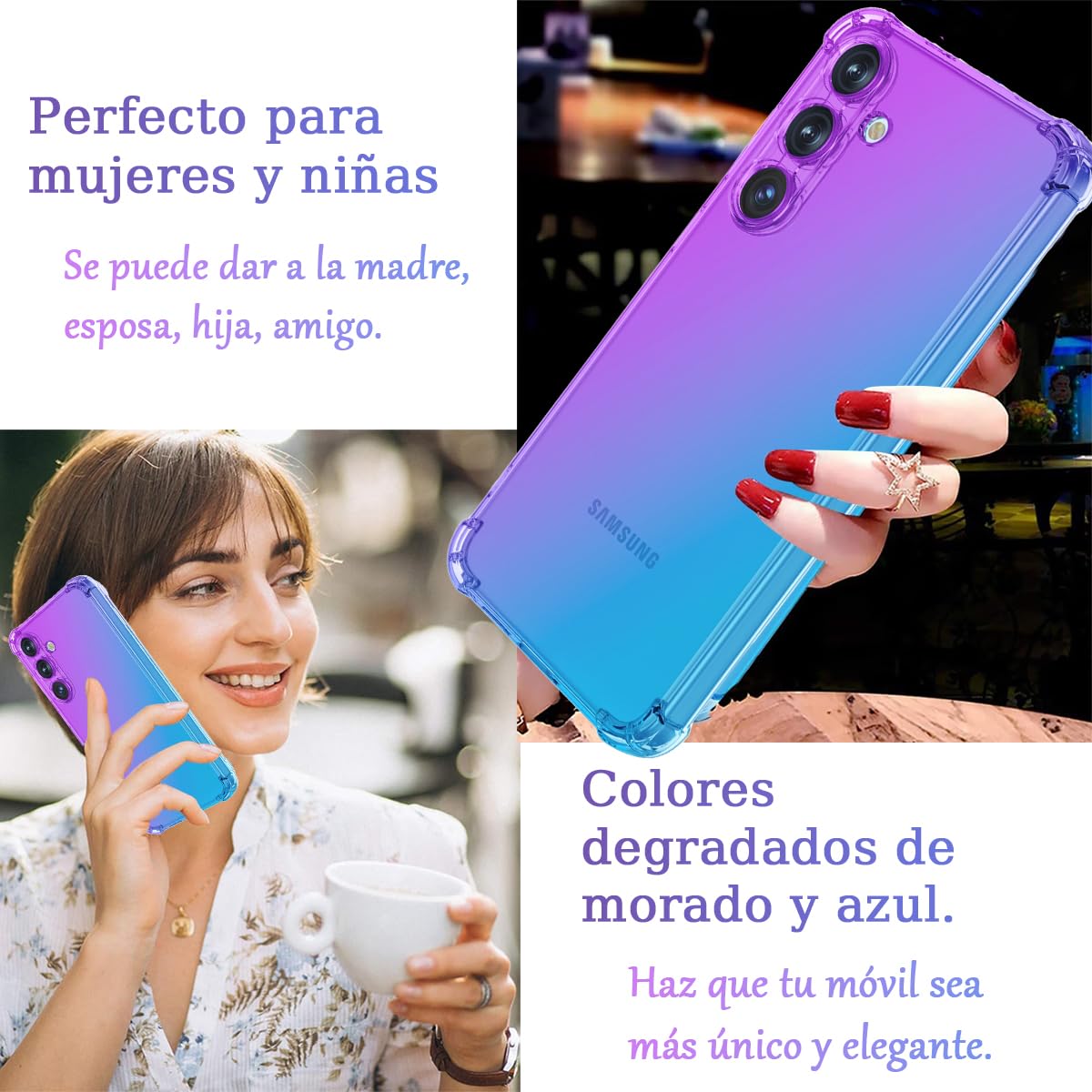 DABUNA Funda para Samsung Galaxy A56 5G Case,Transparente Colores Degradados Protectora de Cámara Anticaída Carcasa Bumper(Púrpura Azul)