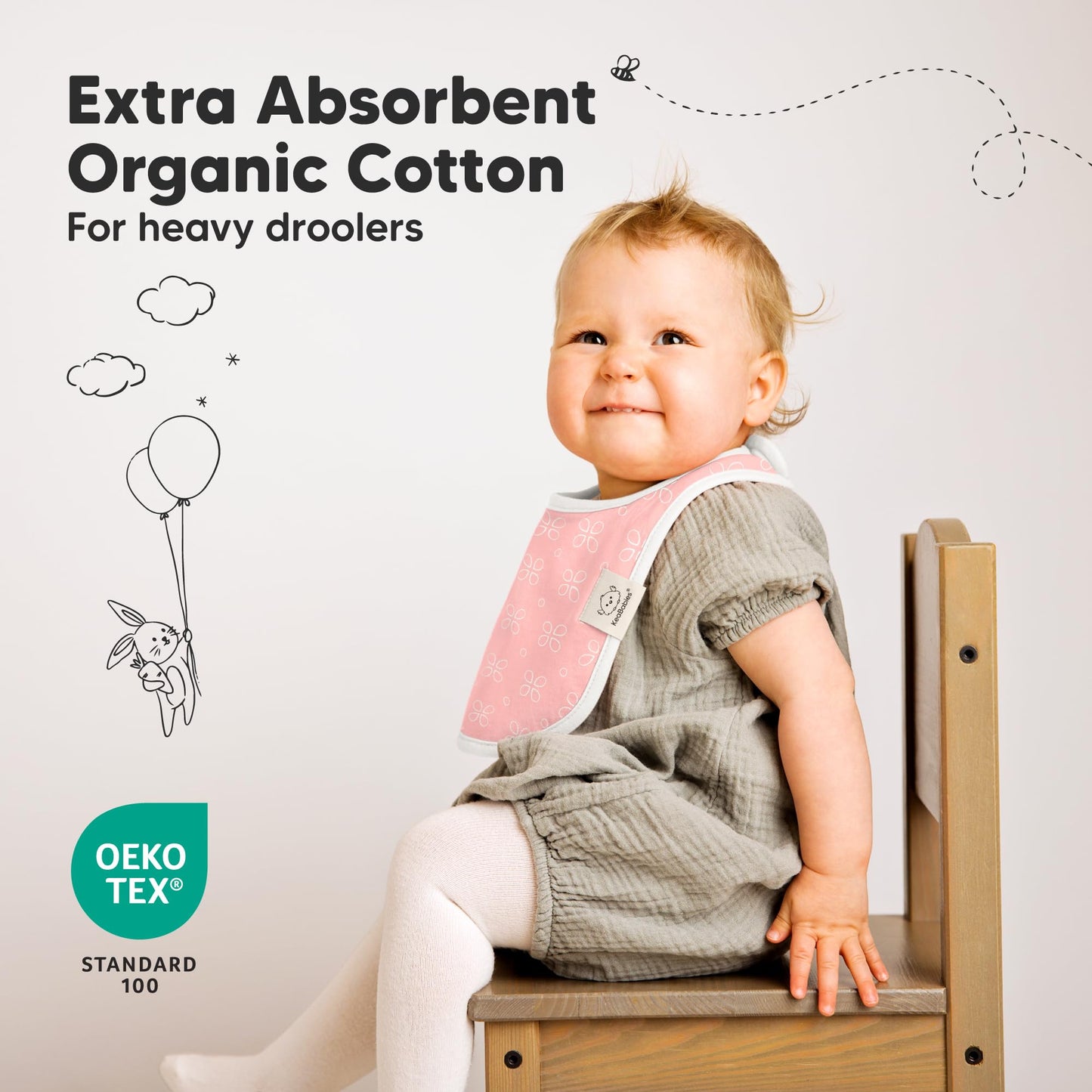 KeaBabies - Paquete de 8 baberos orgánicos para bebé para babeo y dentición, baberos de algodón suave para bebé, niño, extra absorbentes, fáciles de limpiar y poner para niños pequeños, recién nacidos