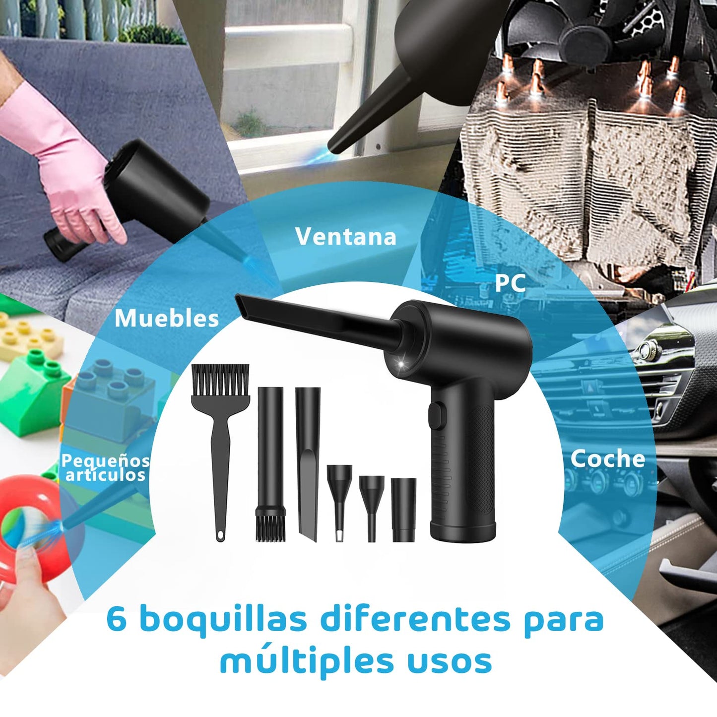 Soplador de Aire Eléctrico MESVIER Recargable 6000mAh con LED para PC y Muebles