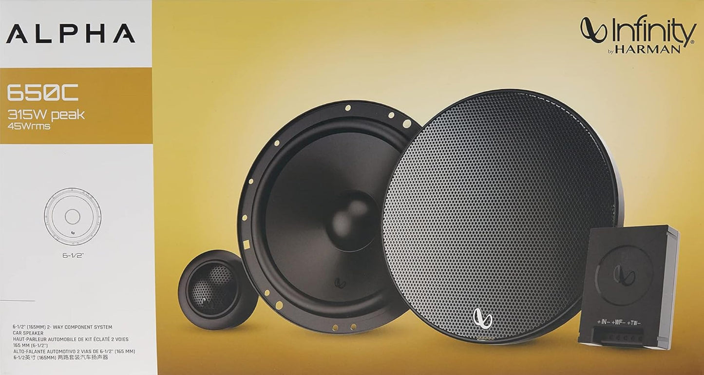 Infinity Alpha 650C - Altavoz de Coche de componentes bidireccionales de 6.5 Pulgadas, Potencia máxima de 315 vatios