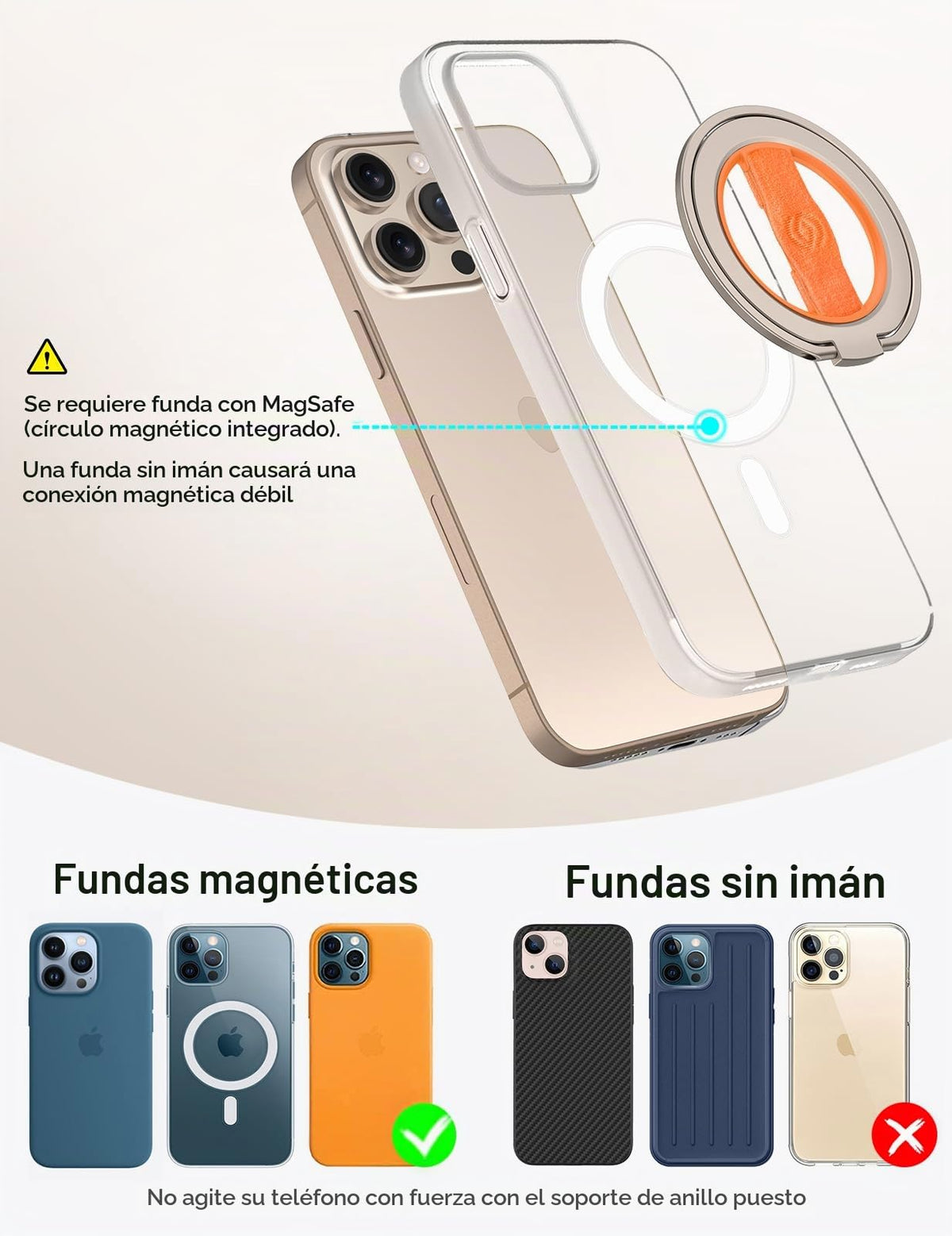 Soporte de Agarre para Teléfono EWA MagOne Oro Naranja tercera Generación con Correa para Dedos y Soporte Magnético Extraíble