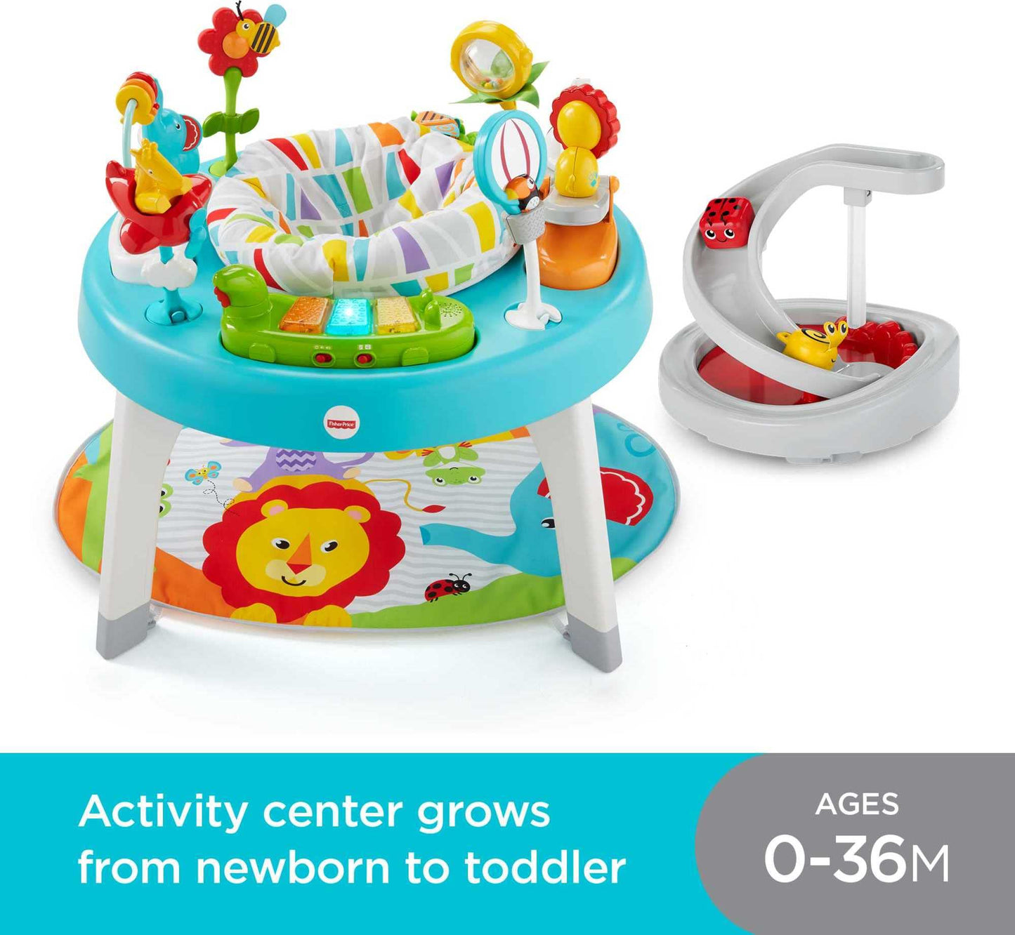 Fisher-Price - Centro de actividades 3 en 1 para sentarse a estar de pie con luces musicales y rampa en espiral, selva jazz