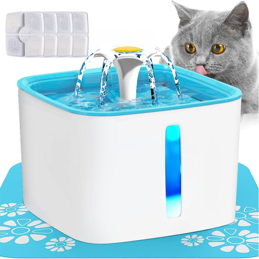 KAMYSEN 84.5OZ/2.5L Bebedero Chico para Gato，Mini Filtro de Fuente, Minifuente de Agua，Flower Water Fountain con 1 filtros de carbón de Intercambio，Proporciona Agua filtrada Fresca para su Mascota