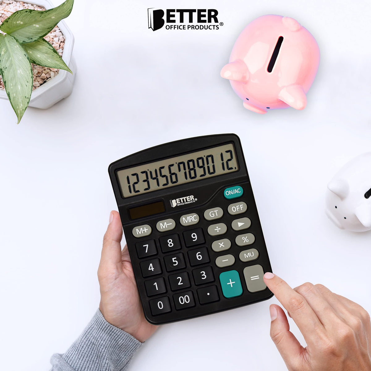 Calculadoras Grandes Better Office Products Negro Alimentación Dual con Pantalla LCD de 12 Dígitos Paquete de 5