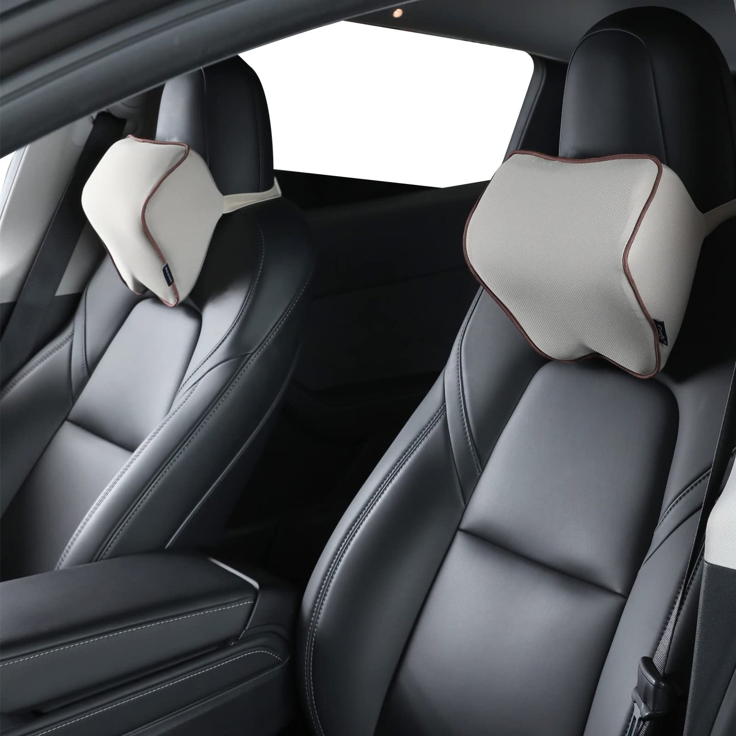 Crofy - Paquete de 2 almohadas para el cuello del coche, suave para el reposacabezas del coche, con correa ajustable, 100% espuma viscoelástica y funda extraíble transpirable, diseño ergonómico cómodo