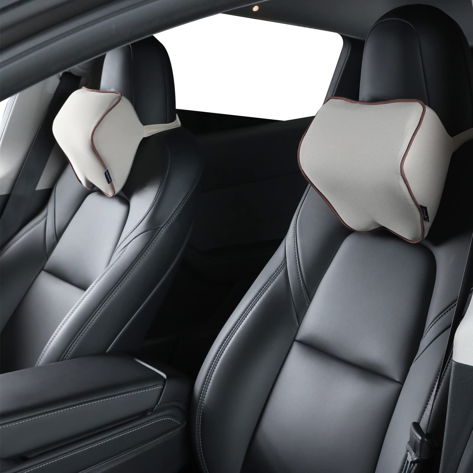 Crofy - Paquete de 2 almohadas para el cuello del coche, suave para el reposacabezas del coche, con correa ajustable, 100% espuma viscoelástica y funda extraíble transpirable, diseño ergonómico cómodo