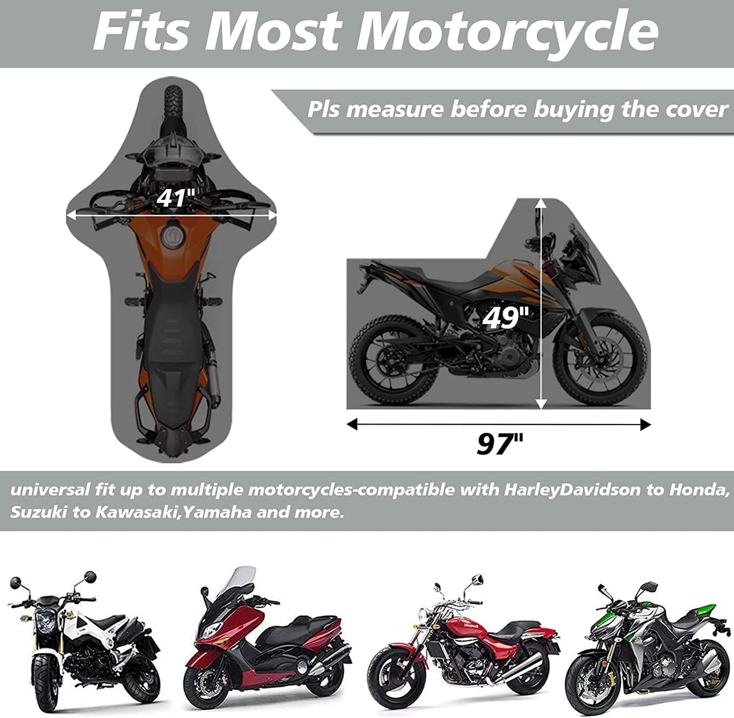 Cobertura de motocicletas todas las fundas universales de motocicletas impermeables y solares, con agujeros de bloqueo y bolsas de almacenamiento, para Harley davidson, honda, suzuki, Kawasaki