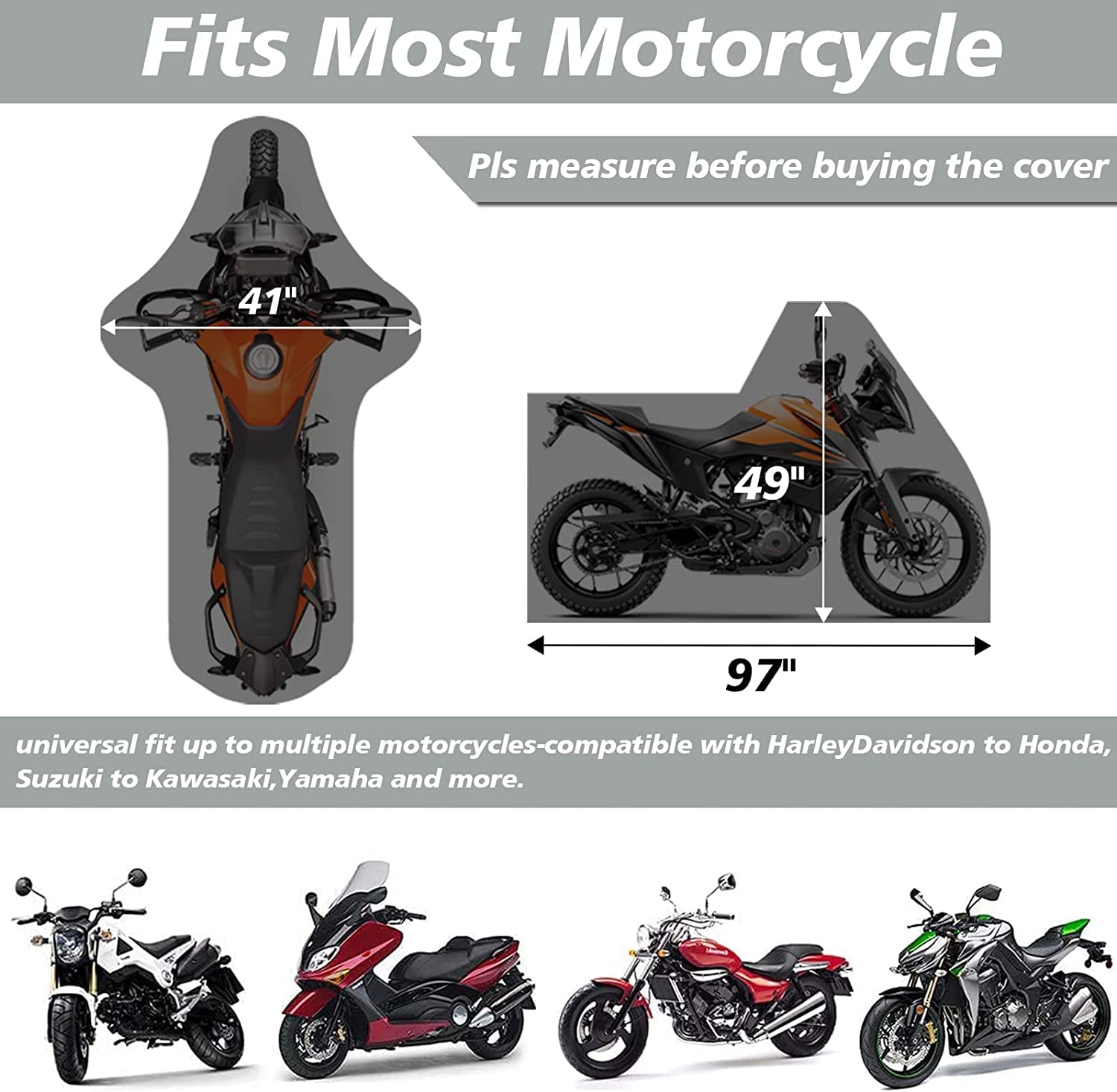 Cobertura de motocicletas todas las fundas universales de motocicletas impermeables y solares, con agujeros de bloqueo y bolsas de almacenamiento, para Harley davidson, honda, suzuki, Kawasaki