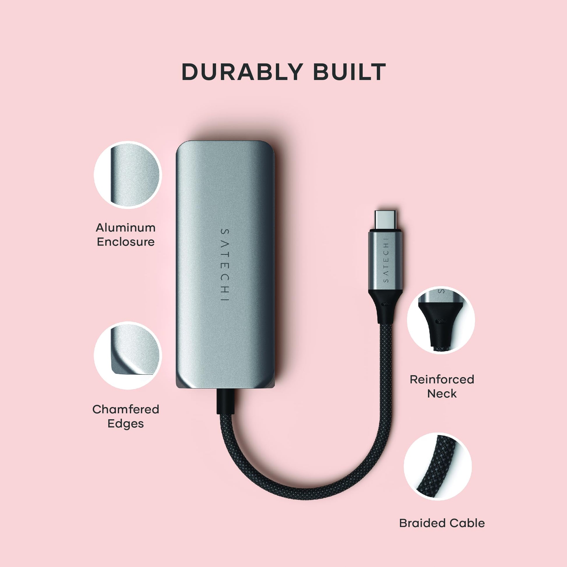 Adaptador Ethernet USB C SATECHI Plateado 4 en 1 con Velocidad de 2.5 Gigabit y 3 Puertos USB C 3.2 para Mac, iPad, Windows, Android, Chrome