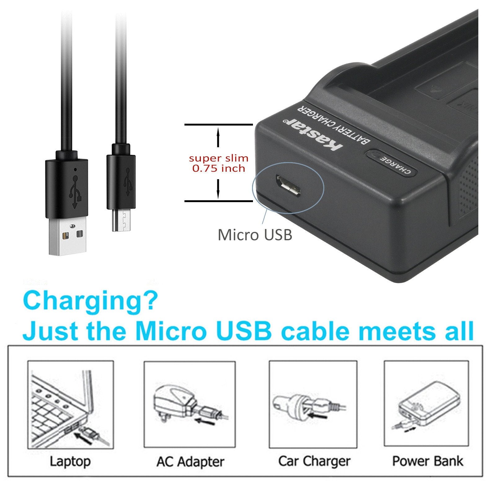 Kastar Batería X2 y cargador USB delgado para Sony NP-FM50, Sony HC1 TRV280 TRV350 TRV250 TRV19 TRV22 TRV27 TRV33 TRV460 TRV140 TRV17 TRV340 TRV38 TRV480000 TRTRV26 TRV0 TRV138 TRV608 DVD101 DVD201