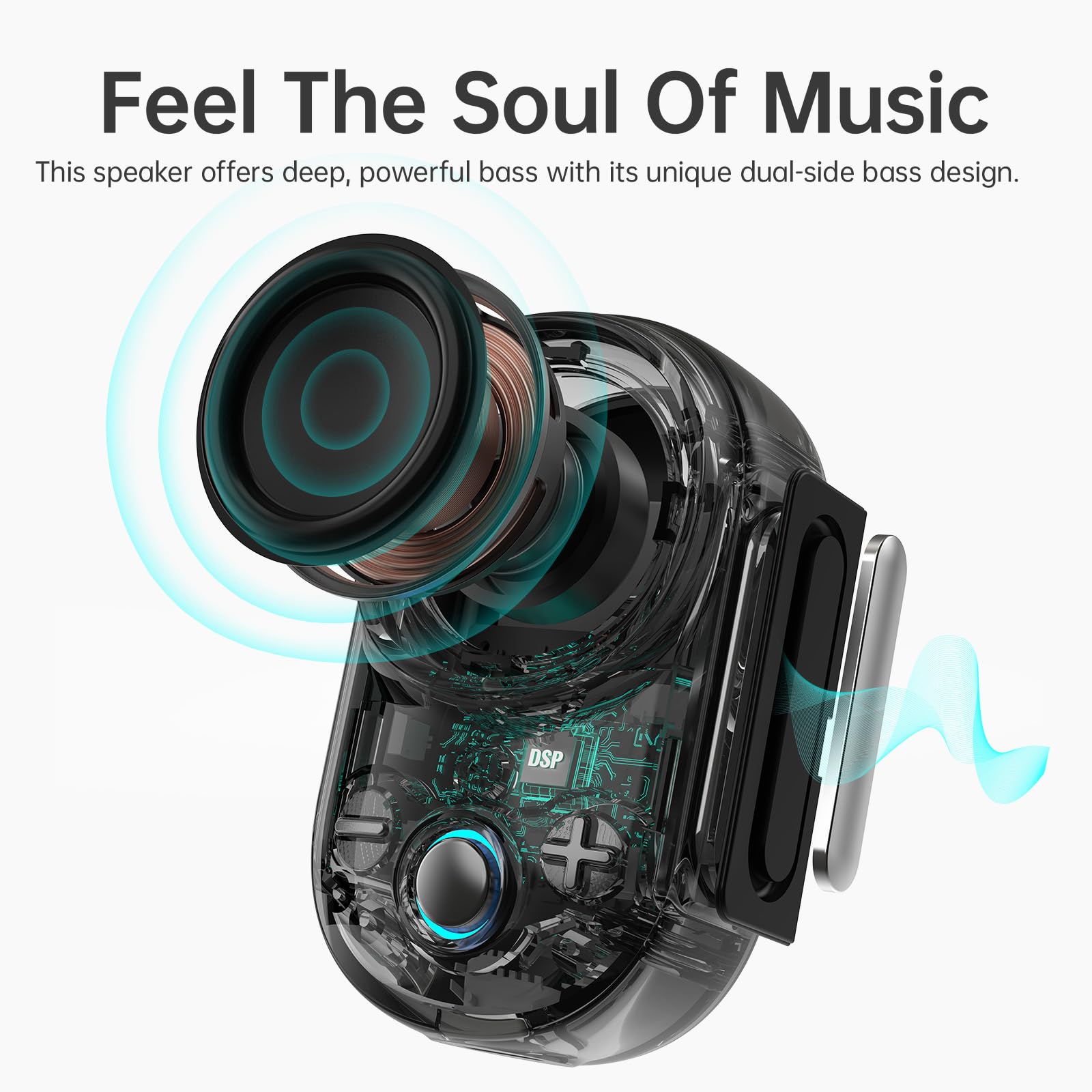 Divoom Itour-S Mini Altavoz Bluetooth portátil con micrófono, Altavoz portátil con Clip, Audio Grande y Graves impactantes, IP67 Impermeable, Tiempo de reproducción de 10 Horas, para el Lugar de