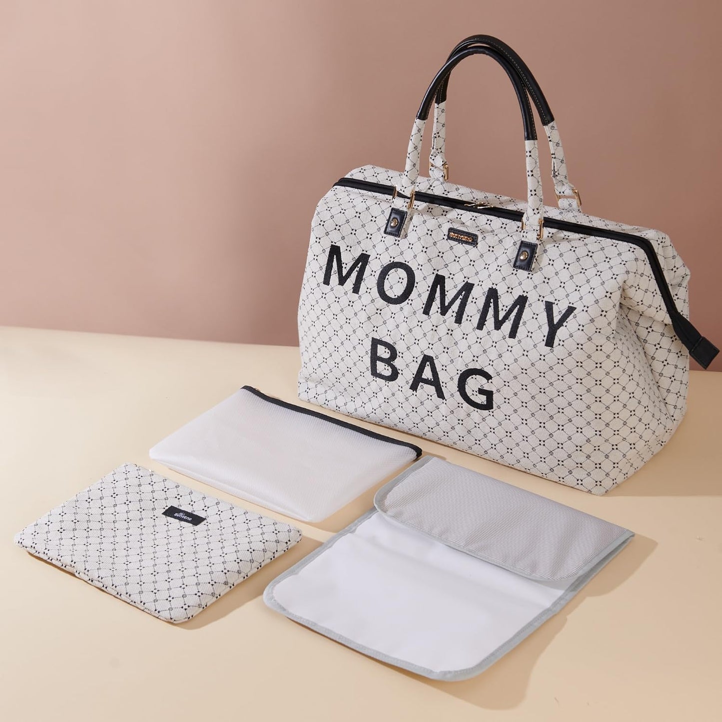 SUNVENO - Bolsa de viaje para mujer, bolsa de viaje para mamá, bolsa de pañales de gran capacidad, color blanco, Blanco