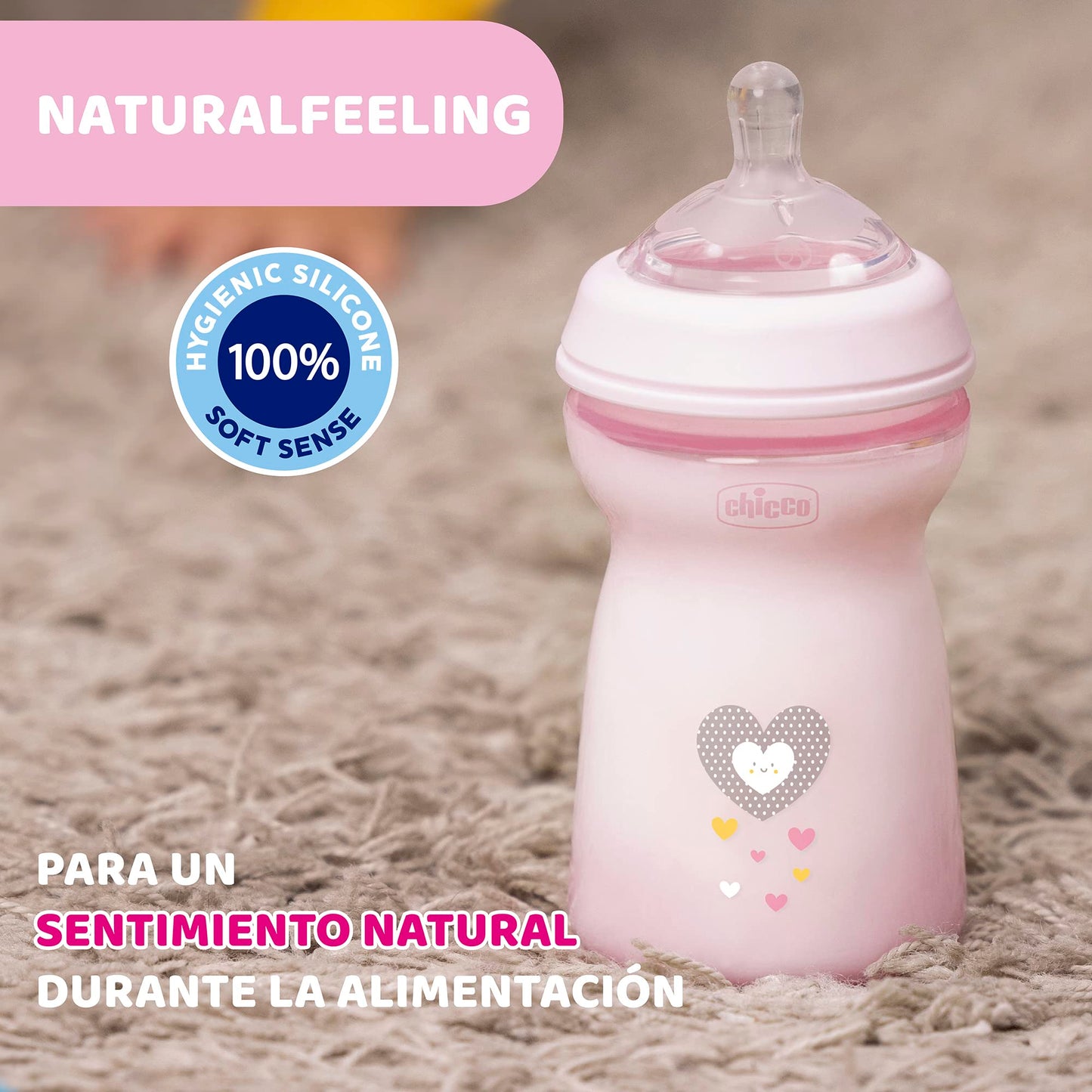 CHICCO, Biberón Natural Feeling, Color Rosa, 330 ml