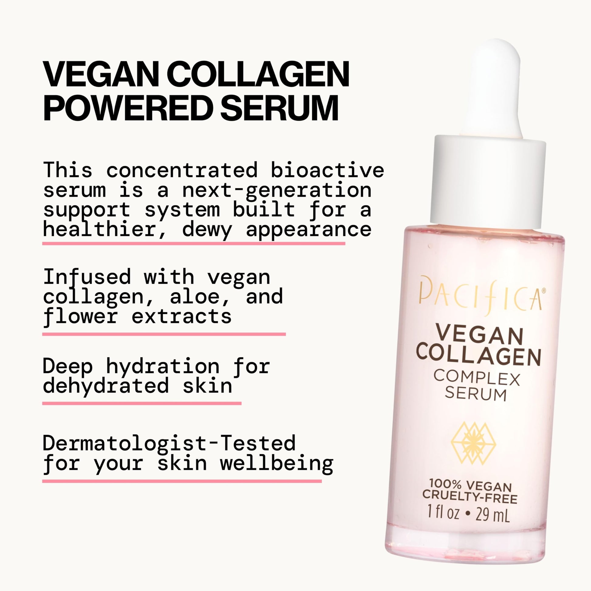 Pacifica Beauty Vegan Collagen Complex Serum, Hyaluronic Acid, Hydrating & Moisturizing for Aging and Dry Skin, 100% Vegan & Cruelty Free, Sulfate, Silicone + Paraben Free