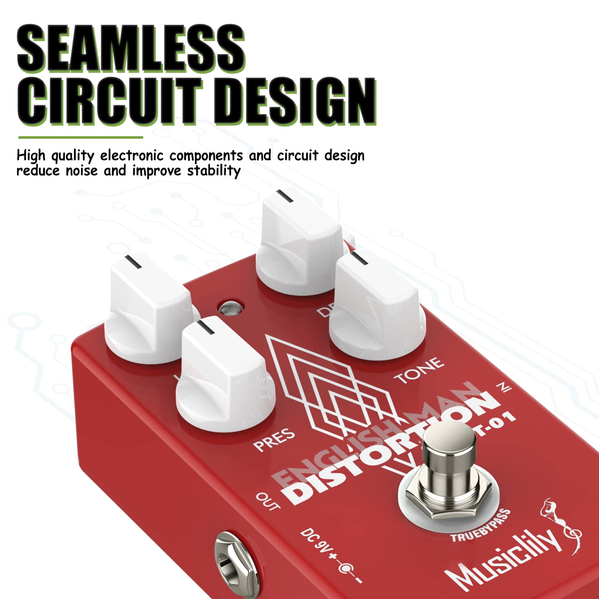 Pedal de Efectos Musiclily Pro Classic English Distortion para Guitarra Eléctrica y Bajo