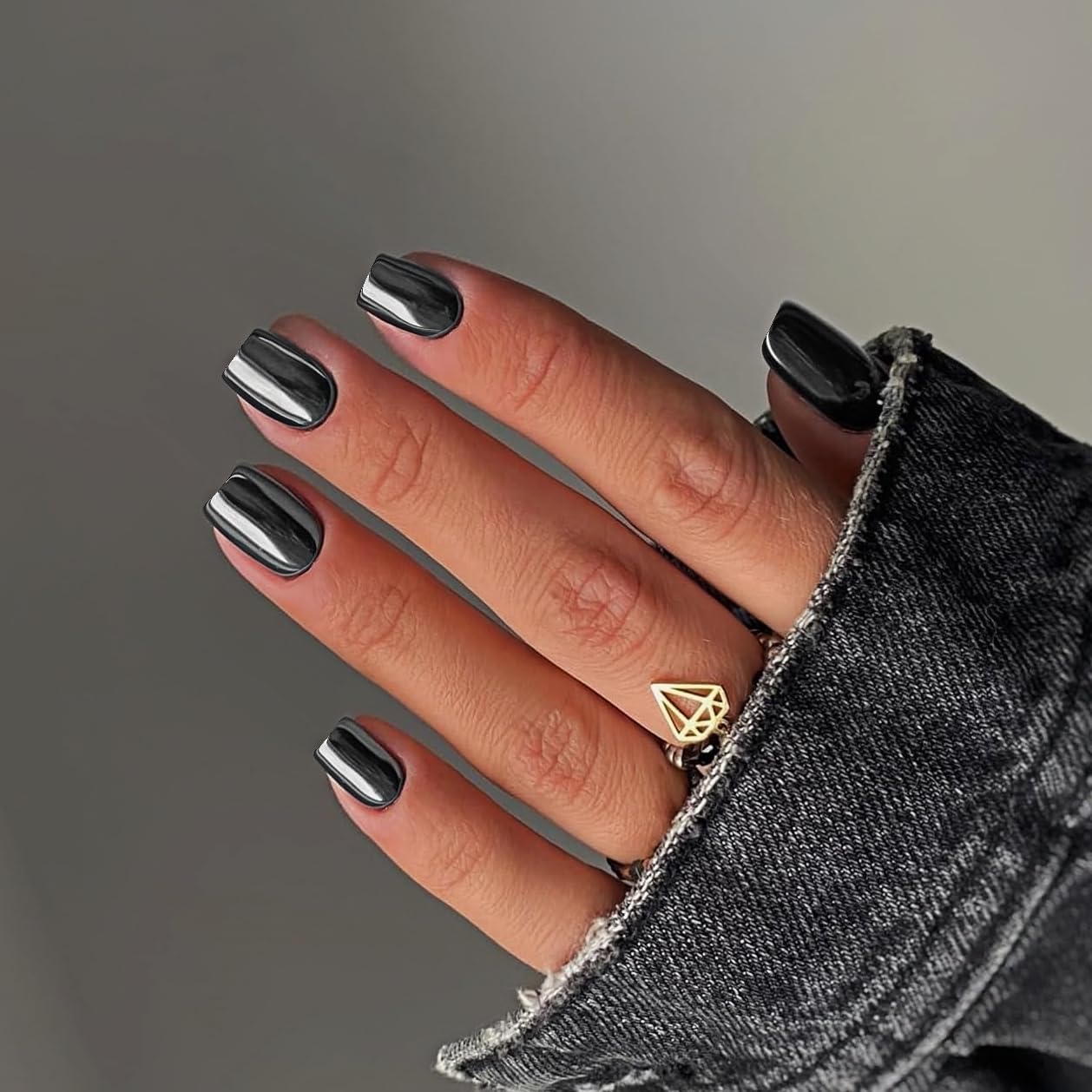 Uñas postizas de metal con efecto espejo, cuadradas, cortas, con acabado cromado, de gel, brillantes, acrílicas, reutilizables, gruesas, para mujer, con pegamento