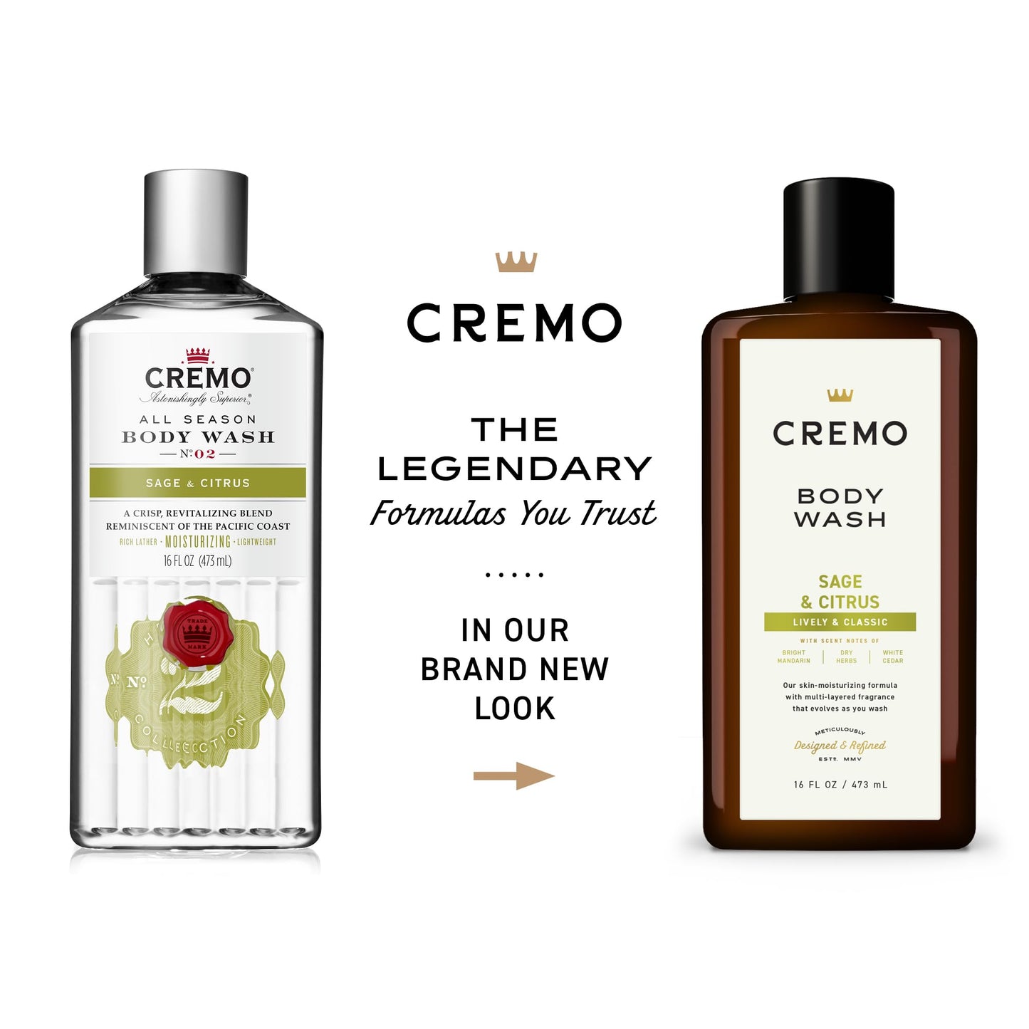 Cremo All Season Body Wash, Sage & Citrus, 16 oz. 2-pack