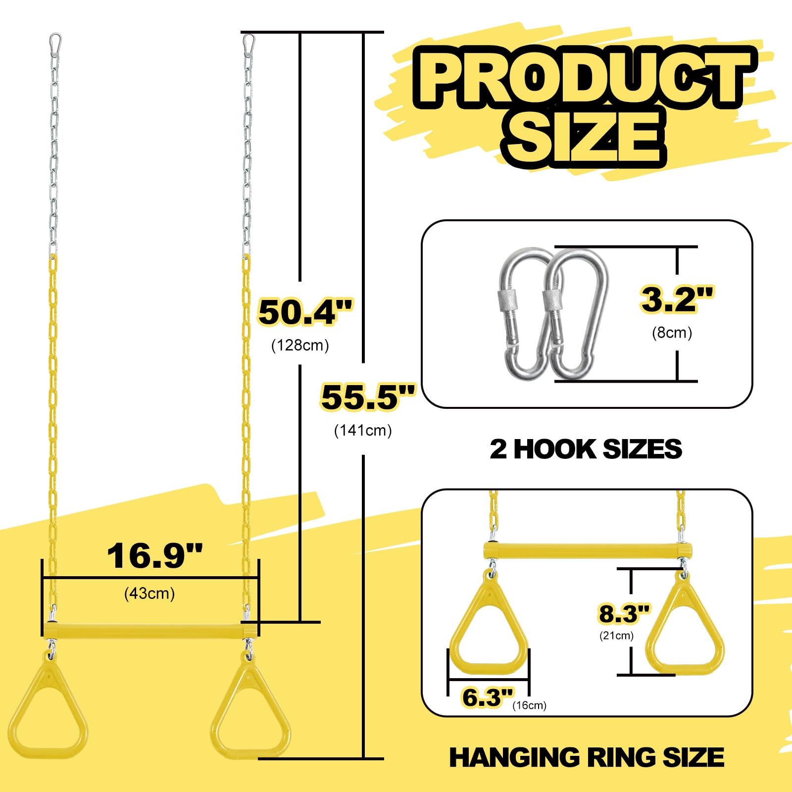 Barra de Trapecio para Exteriores con Cadenas Revestidas y Ganchos a Presión 41,9 cm