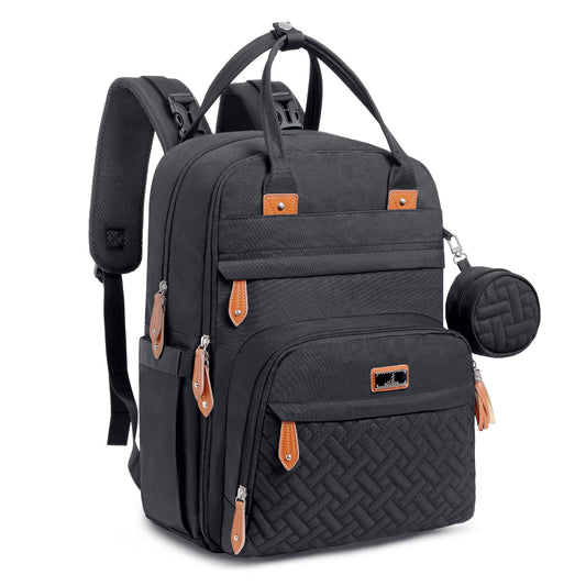 Mochila para Pañales BabbleRoo Negra Multifunción Impermeable Unisex con Cambiador y Estuche para Chupete
