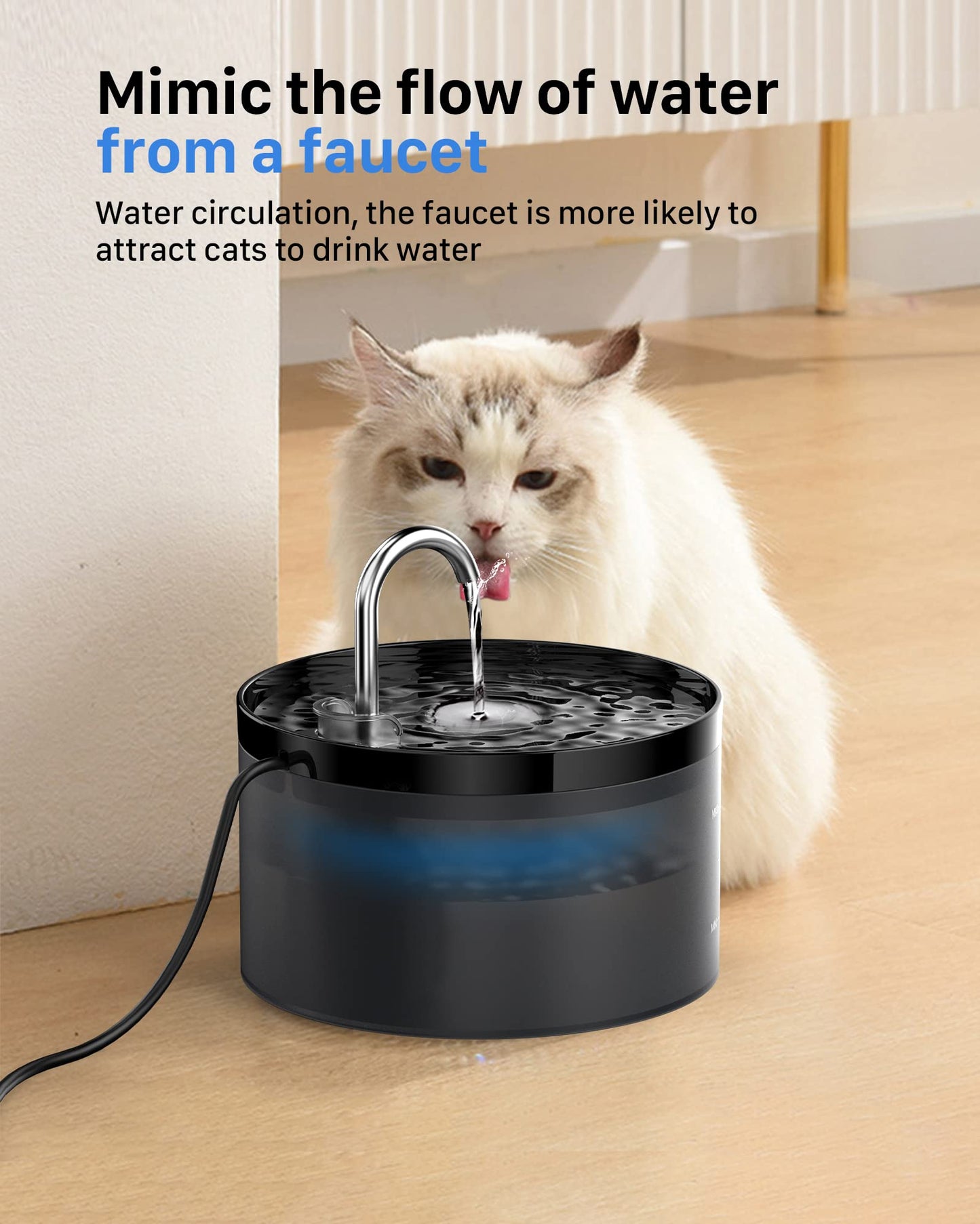 GIOTOHUN Fuente de Agua para Gato: Bebedero para Gato - 2L Fuente para Gato Súper Silenciosa Fuente para Gatos Bebedero -Negro Fuente para Gatos Bebedero para Múltiples Mascotas