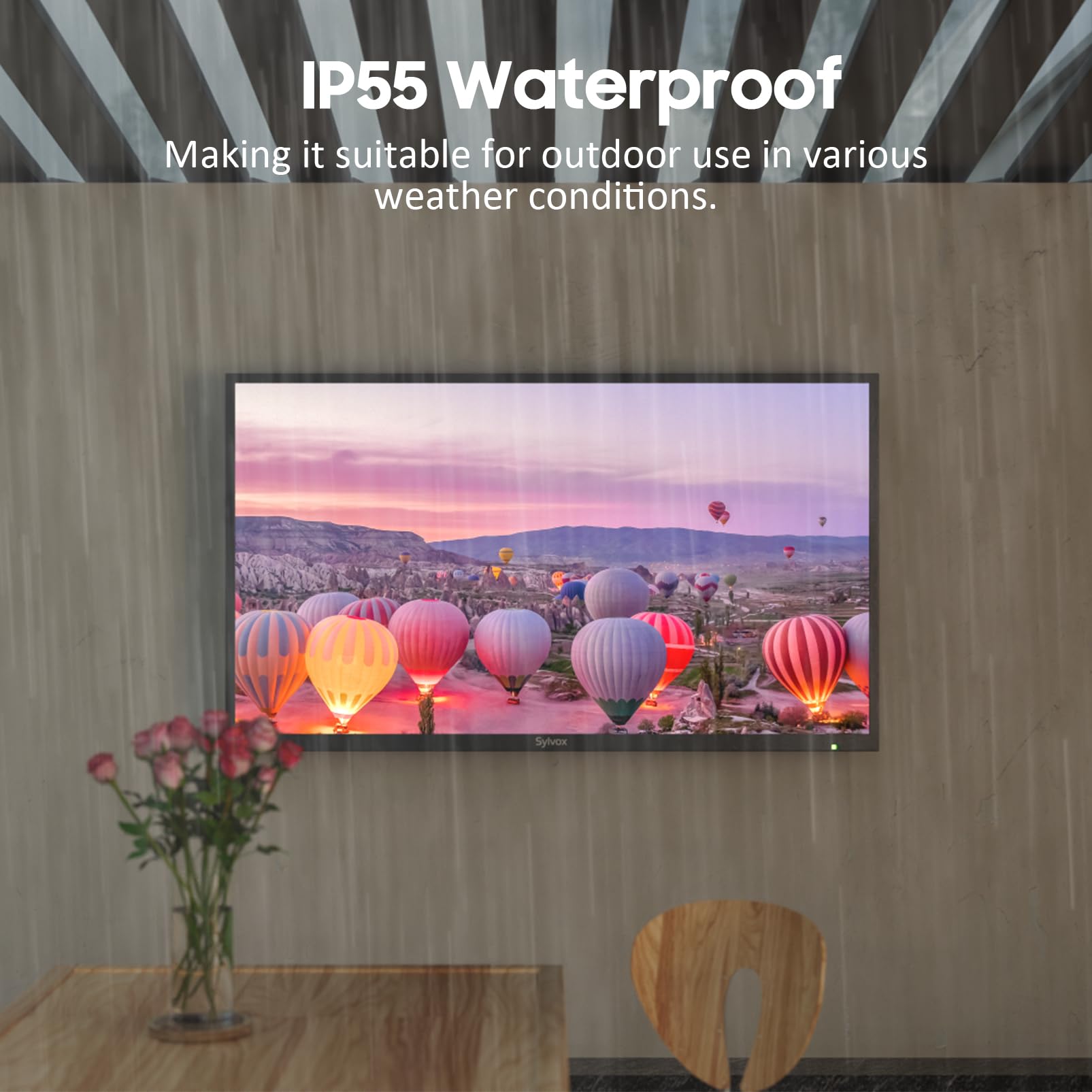 TV para Exteriores SYLVOX 55 Pulgadas IP55 Impermeable Sol Parcial 1000 Nits Google Smart TV Chromecast Asistente de Google