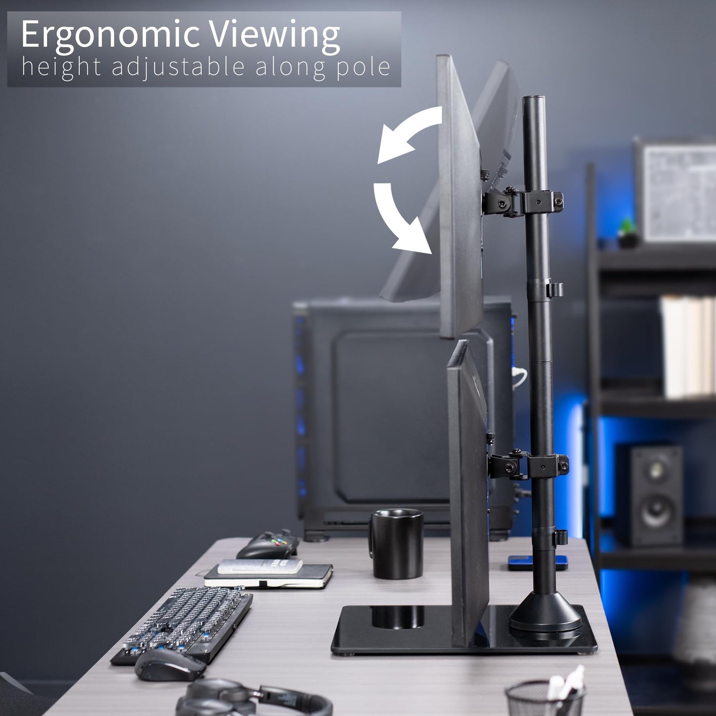 Soporte de Computadora VIVO Negro para Monitor Dual en Vidrio Templado