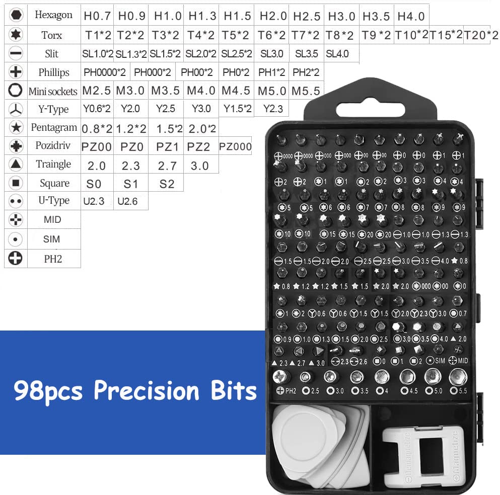 Juego de Destornilladores Bricolaje Profesional Magnético 115 en 1 de Precisión