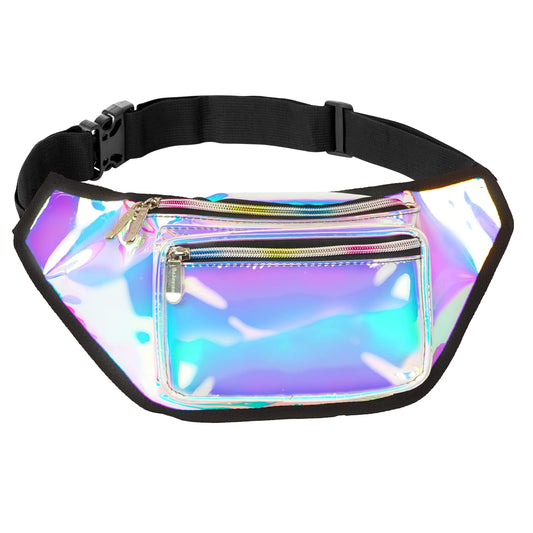 Riñonera Impermeable Azul Holográfico Manos Libres Grande para Hombres o Mujeres
