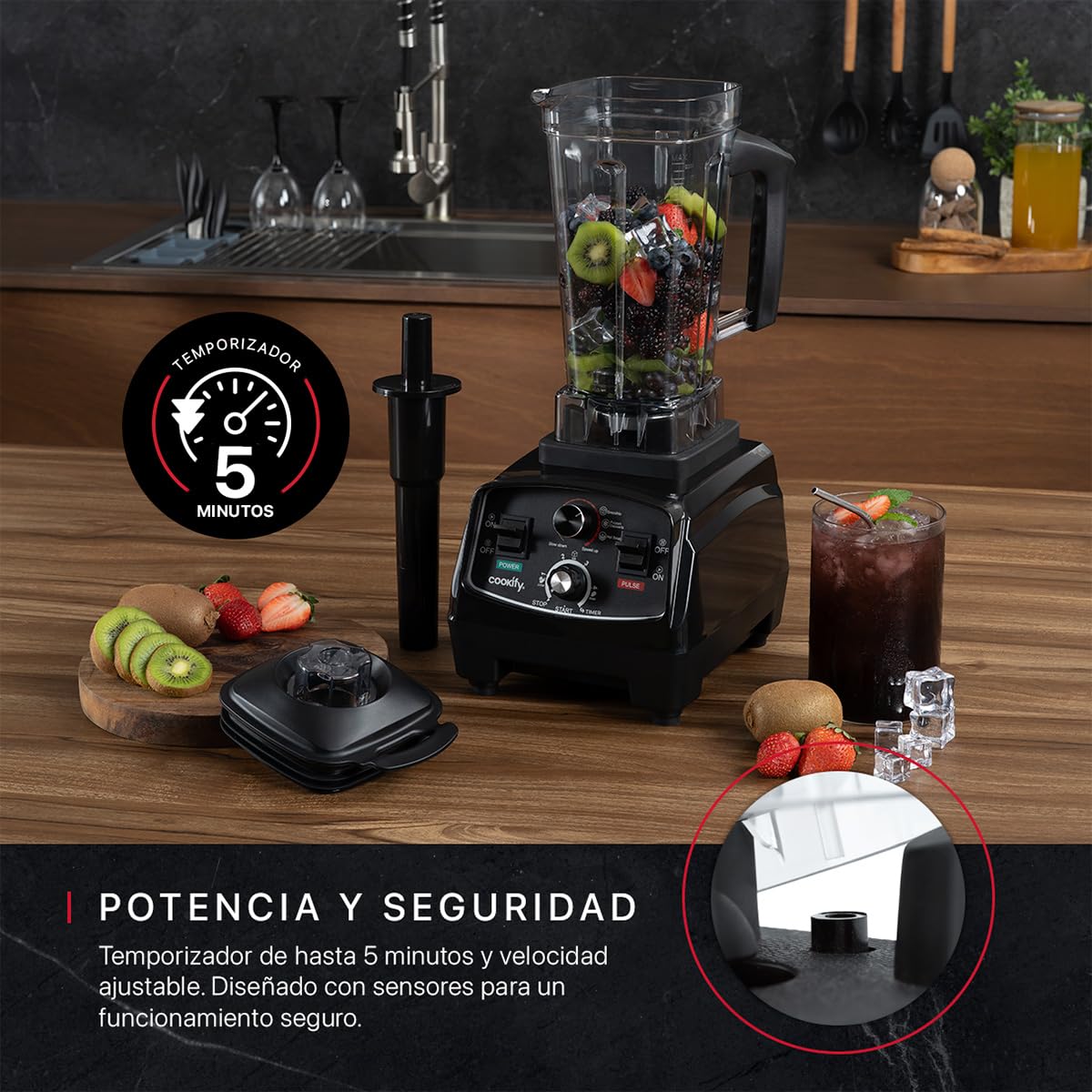 Cookify Licuadora Profesional de Alto Poder, Trituración Total Uso Rudo, Vaso 2 Lts. (PB004)