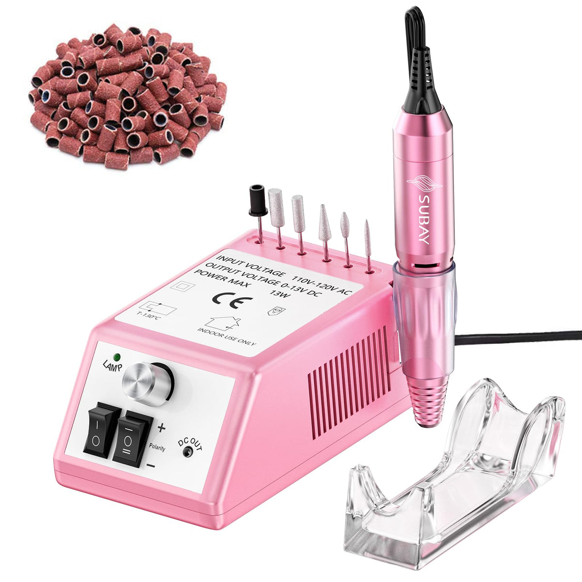 Kit de Manicura y Pedicura Máquina Taladro de Uñas Eléctrico Profesional con Limas y Bandas de Lijado Marca Finger Toe Nail Care Rosa
