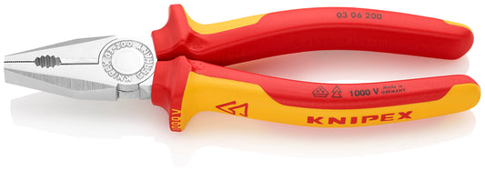 Knipex 03 06 200 SB Alicate Universal Aislados con Fundas en Dos Componentes, Según Norma VDE, Cromado, 200 mm