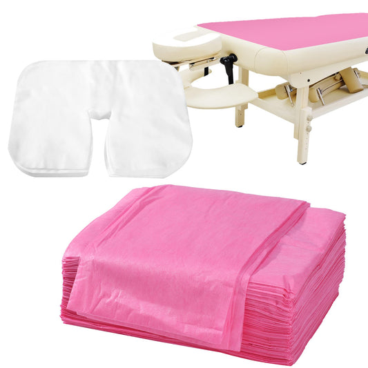 Juego de Sábanas Desechables Uralili Rosa con Funda Facial para Salón de Belleza
