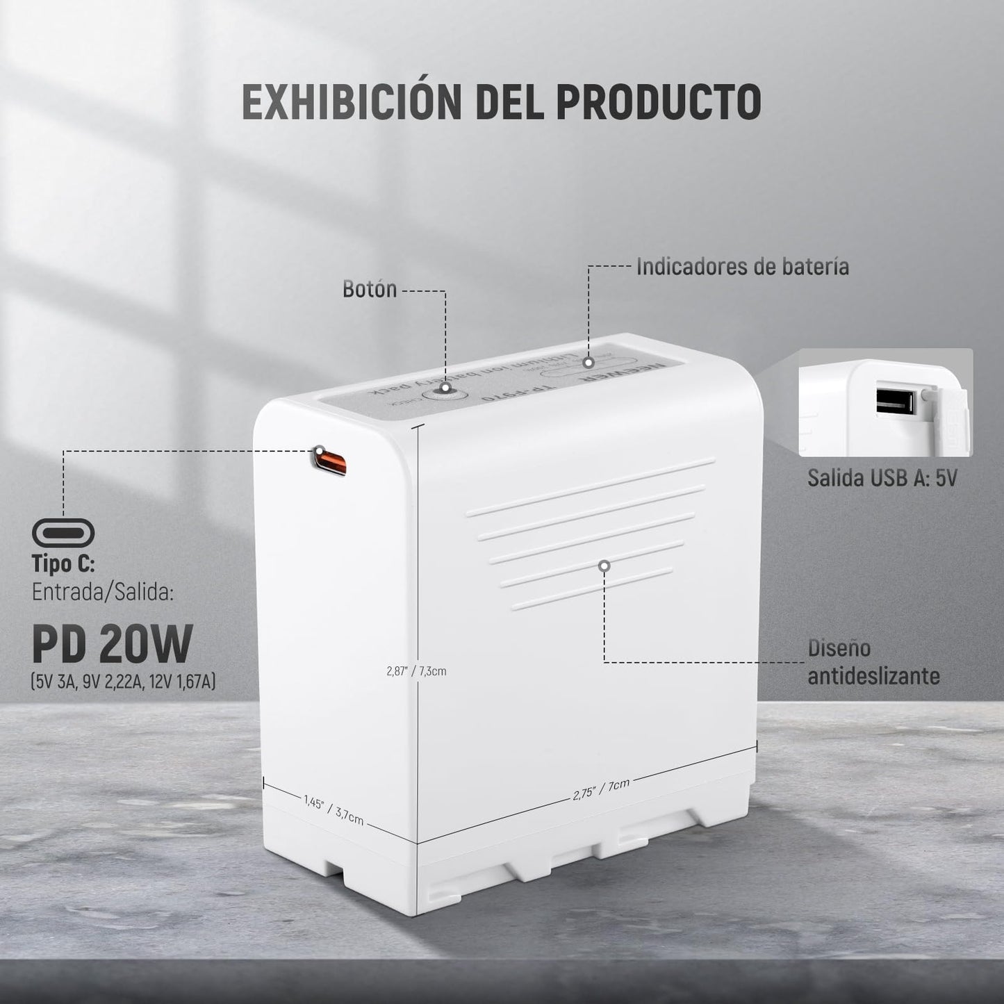 Batería de Repuesto NEEWER Blanco 10500mAh Carga Rápida USB C para Videocámara Sony, Canon y Nikon