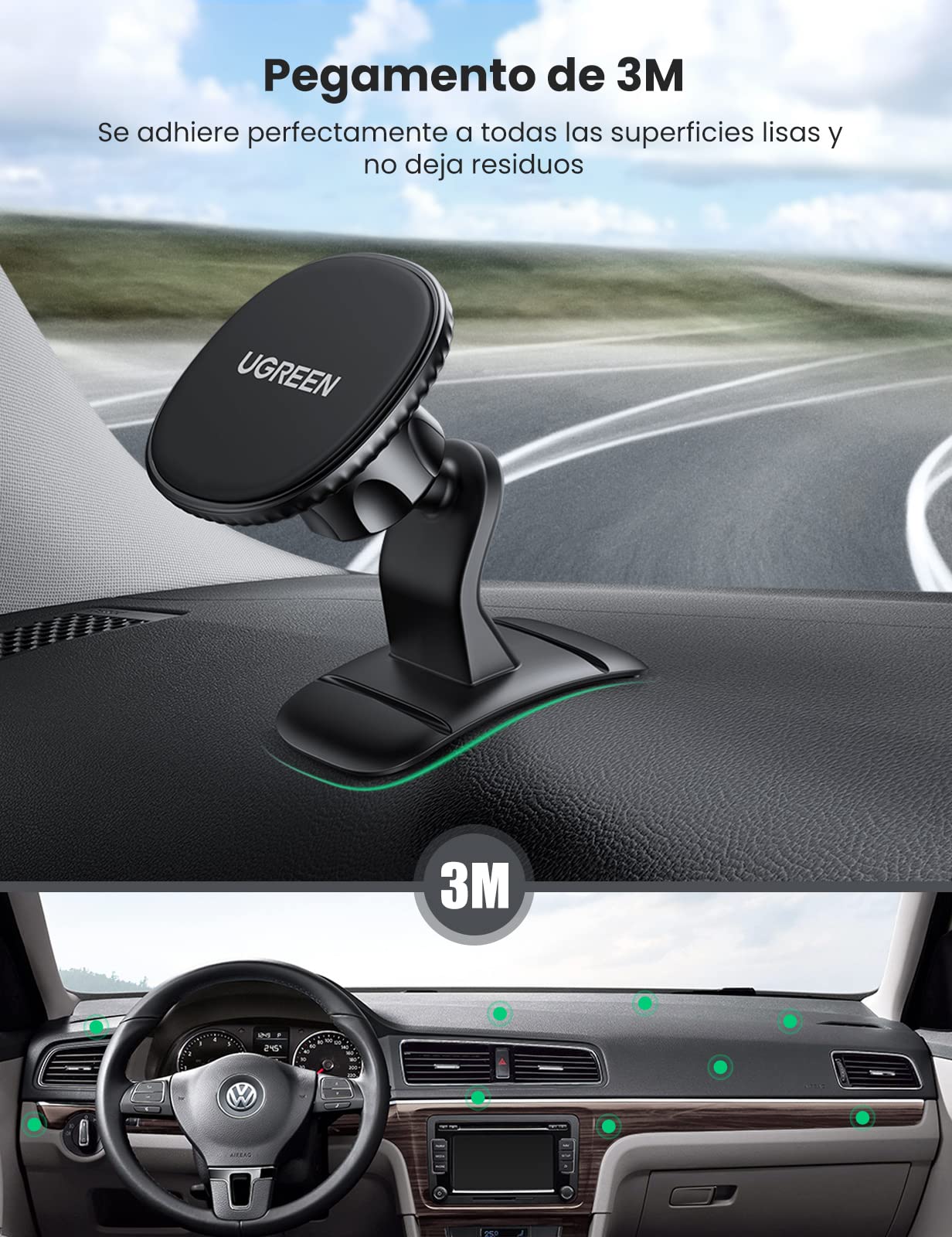 Soporte Celular UGREEN Negro con Imán para Automóvil