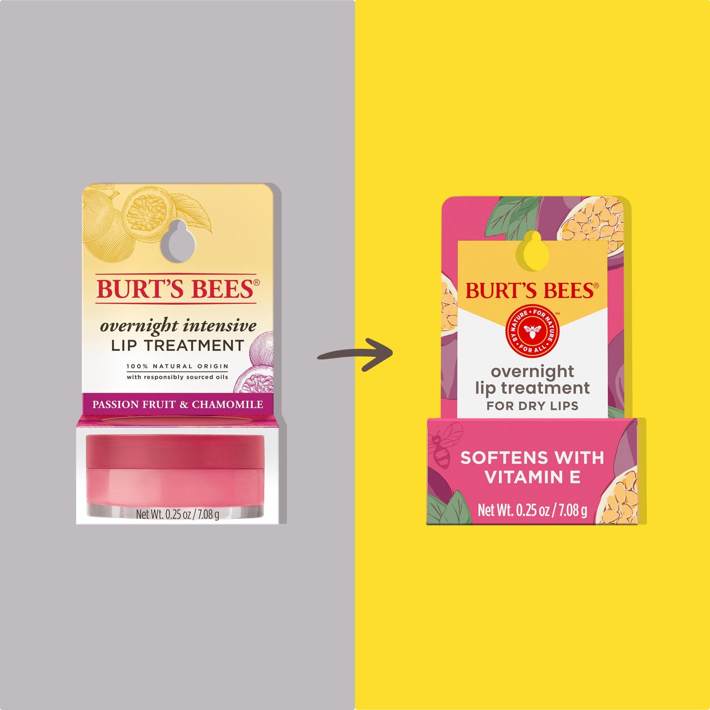 Burt's Bees Overnight Intensive Lip Treatment, Moisturizing Lip Care, Passionfruit & Chamomile, 100% Natural, 0.25 Ounce