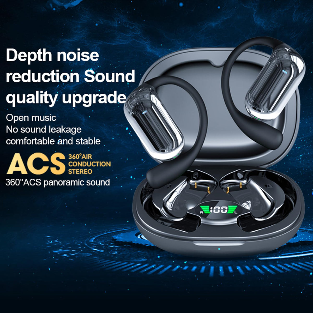 Auriculares Inalámbricos Cujiadi Negro con Gancho de Silicona para Entrenamiento y Conducción