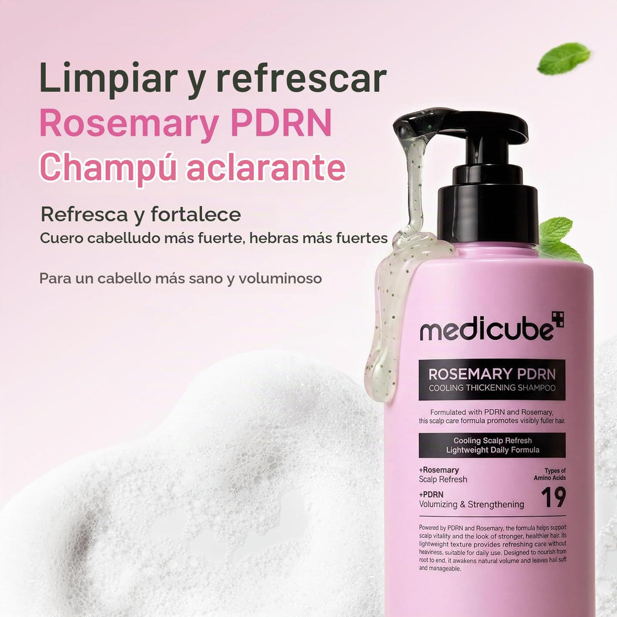 Medicube Rosemary PDRN Cooling Thickening Shampoo, con Romero y PDRN, Fórmula Ligera Diaria, 400 ml