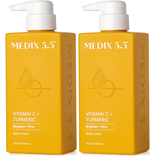 Medix 5.5 Crema de vitamina C con cúrcuma para cara y cuerpo. Crema reafirmante e iluminadora para manchas de edad, manchas oscuras y piel dañada por el sol. Crema antienvejecimiento con vitamina E, jengibre, ginseng. (Dos – 15 oz)