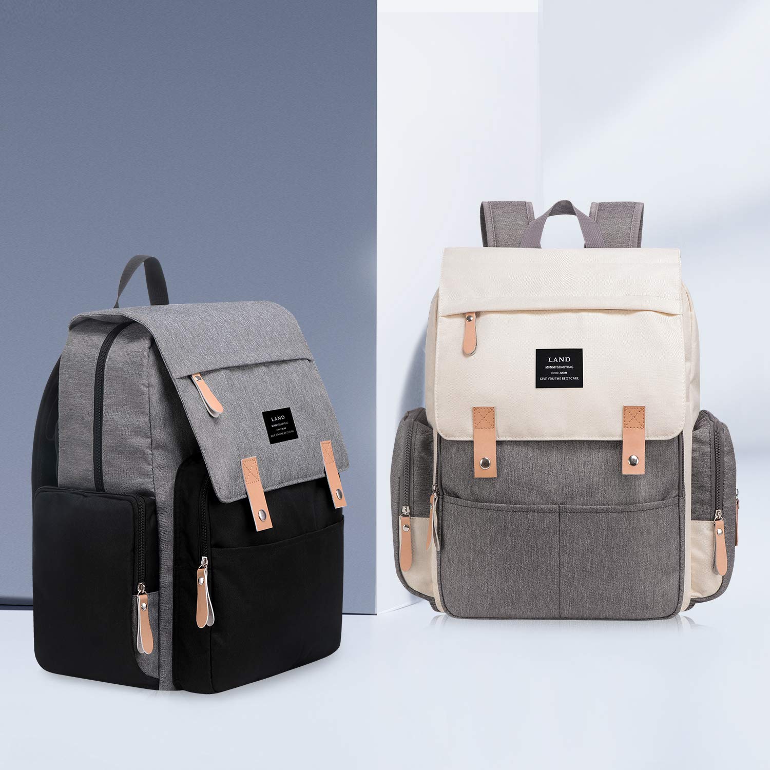 Alexia Land Mochila para Pañales de Gran Capacidad, Diseño Abierto y Tela Impermeable, Unisex, Gris Nuevo Blanco