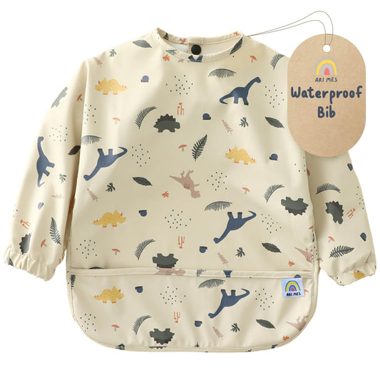 Babero Impermeable ARI MES Dinosaurios Manga Larga Grande para Bebé Niño o Niña