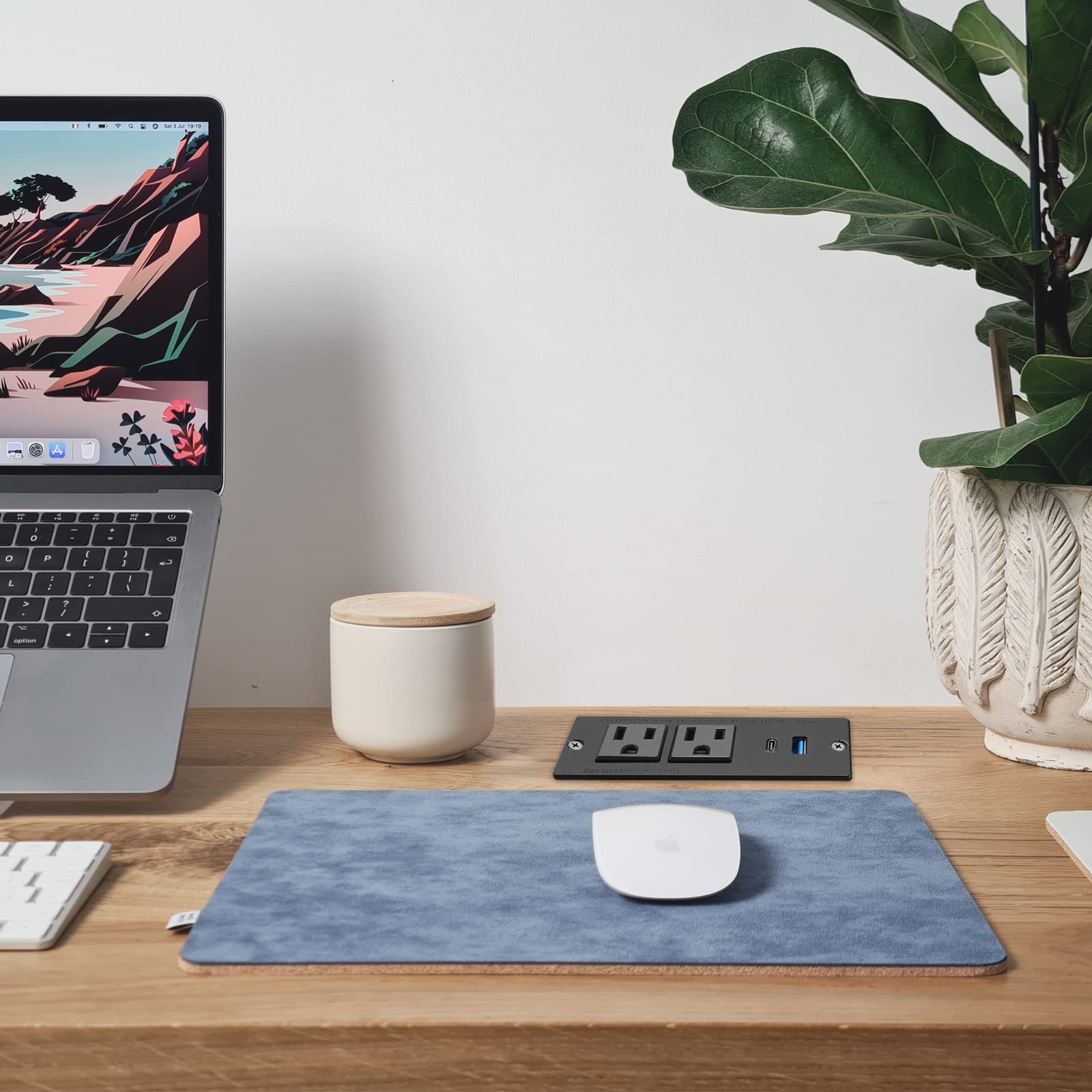 Tira de alimentación empotrada USB C de carga rápida, estación de energía de computadora, 2 tomacorrientes, 2 puertos USB (PD20W y QC18W, total 20 W, montaje en cable de extensión de 10 pies para mesa