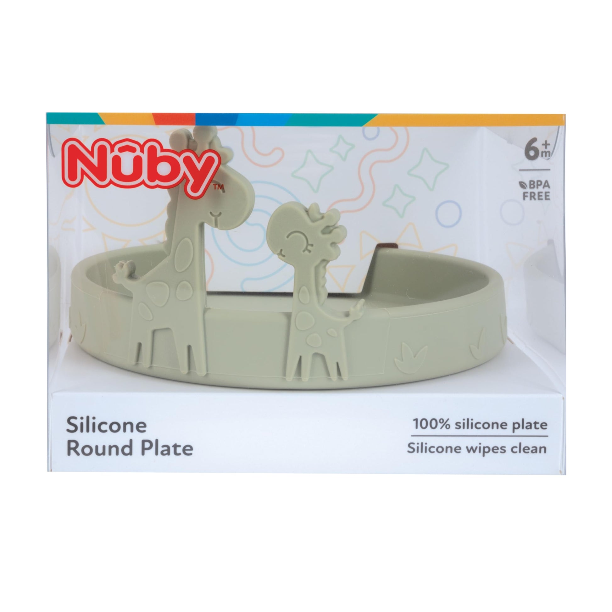 Plato Redondo de Silicona Nuby Jirafa Verde para Niños Pequeños