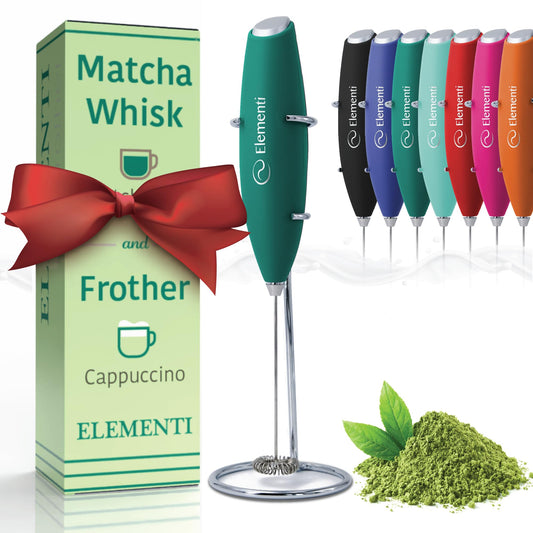 Batidor Matcha Eléctrico Elementi Verde Esmeralda para Kit de Té Matcha y Espumador de Leche