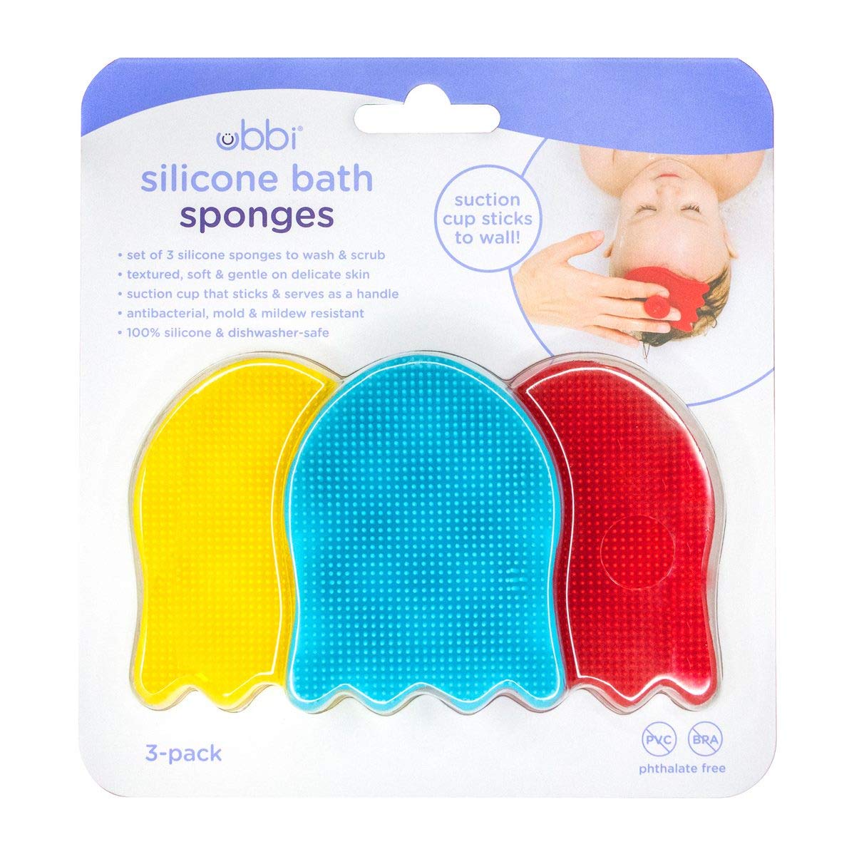 Cepillo Esponja Para Baño para Bebé Ubbi - Esponjas de baño de silicona con ventosa, 3 unidades